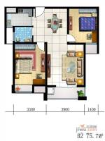 明悦华城2室2厅1卫75.7㎡户型图