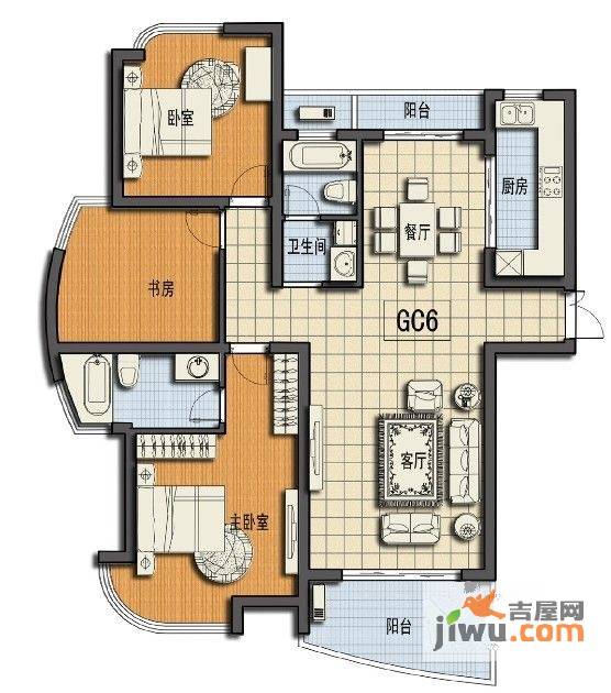 春龙金色海岸3室2厅2卫115.5㎡户型图