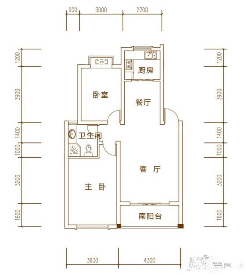 天工颐园三、四期2室2厅1卫90㎡户型图